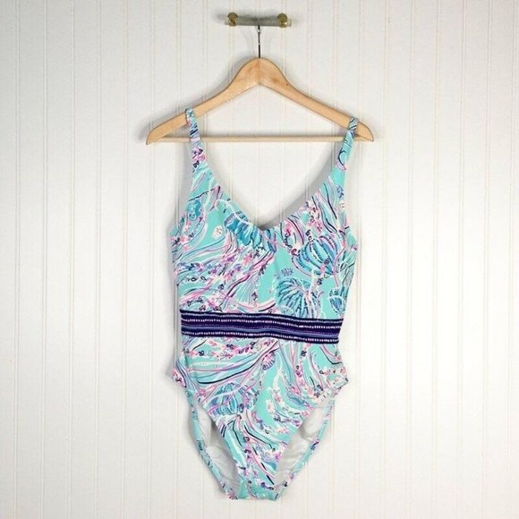 Lilly Pulitzer Other - Lilly Pulitzer riya One Piece Swimsuit Blue Floral Stretch Lined V Neck 10